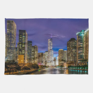 city of chicago with the magnificent river tea towel