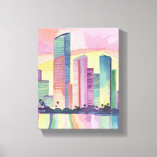 City of Color Miami Florida Watercolor Skyline Canvas Print