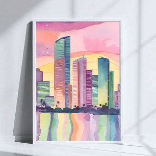 City of Colour   Miami Florida Watercolor Skyline Poster