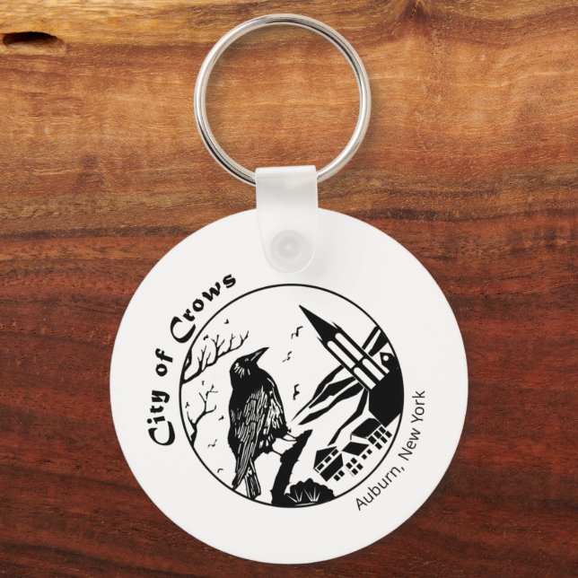 City of Crows Black and White Graphic Key Ring (Front)