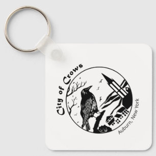 City of Crows Black and White Graphic square Key Ring
