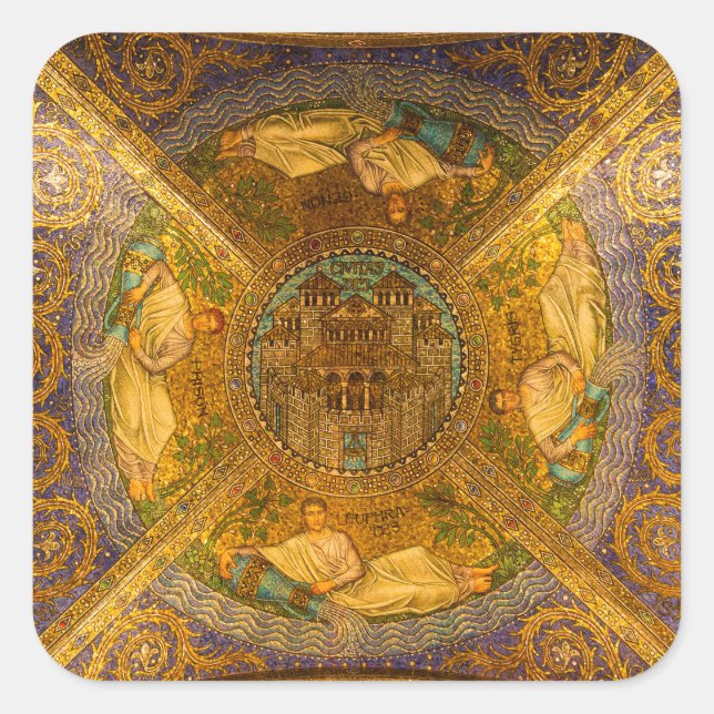 City of God Neo Byzantine mosaic cathedral ceiling Square Sticker (Front)