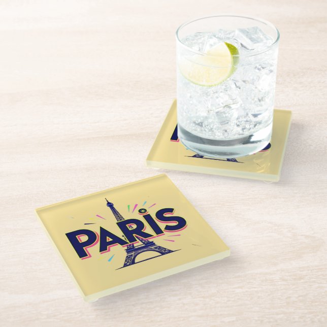 City of Lights: Bold Paris Typography Art Glass Coaster (Angled)