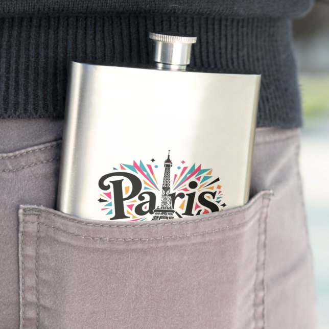 City of Lights: Bold Paris Typography Art Hip Flask (In Situ)