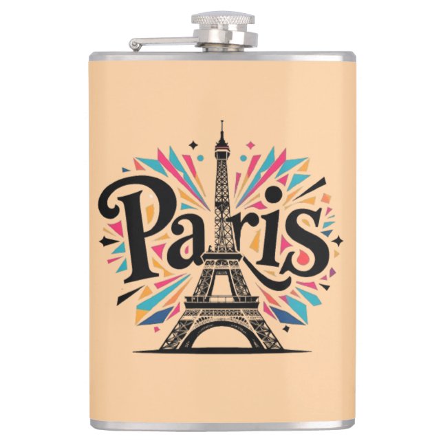City of Lights: Bold Paris Typography Art Hip Flask (Front)