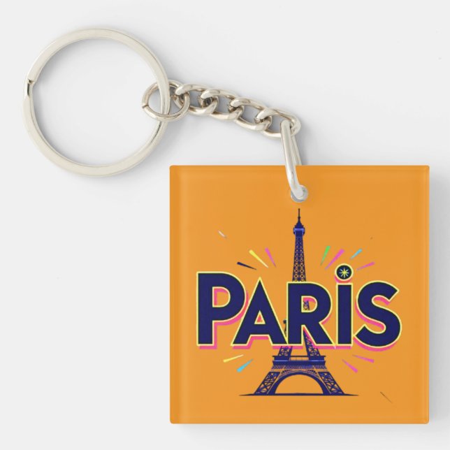 City of Lights: Bold Paris Typography Art Key Ring (Front)