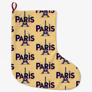 City of Lights: Bold Paris Typography Art Large Christmas Stocking