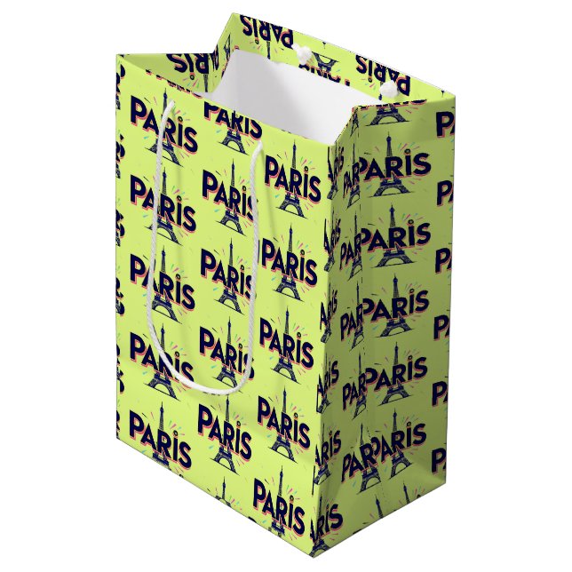 City of Lights: Bold Paris Typography Art Medium Gift Bag (Front Angled)