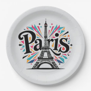 City of Lights: Bold Paris Typography Art Paper Plate