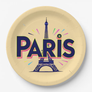 City of Lights: Bold Paris Typography Art Paper Plate