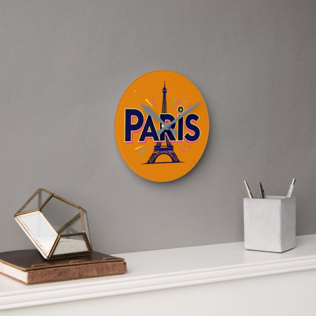 City of Lights: Bold Paris Typography Art Round Clock (Office)