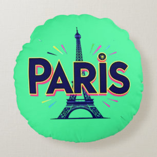 City of Lights: Bold Paris Typography Art Round Cushion