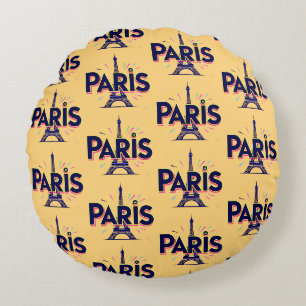 City of Lights: Bold Paris Typography Art Round Cushion