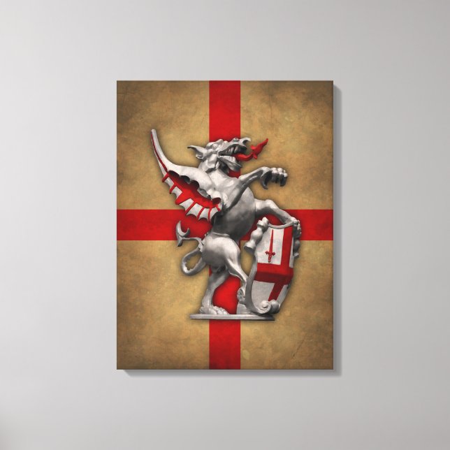 City of London Dragon on Old English Flag Canvas Print (Front)