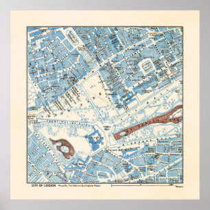 City of London Map - Piccadilly, Buckingham Palace Poster