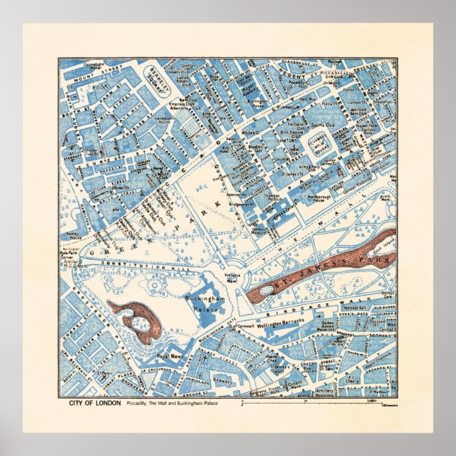 City of London Map - Piccadilly, Buckingham Palace Poster (Front)