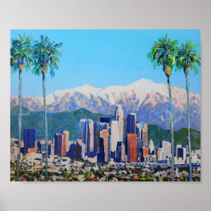 City of Los Angeles California Skyline and Mountai Poster