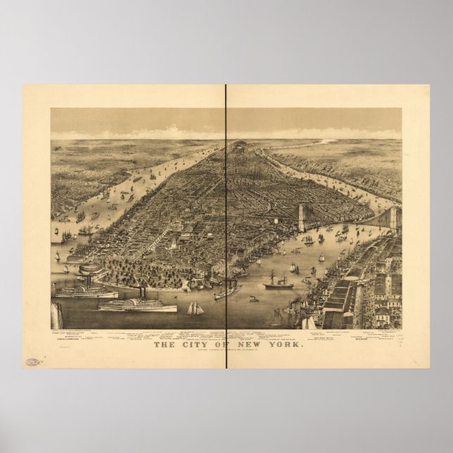 City of  New York 1886 Antique Panoramic Map Poster (Front)