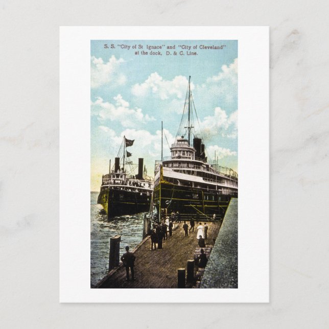 City of St. Ignace & City of Cleveland, D&C Line Postcard (Front)