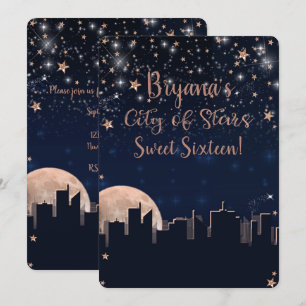 City of Stars Rose Gold Stars Blue Celestial Sky Invitation
