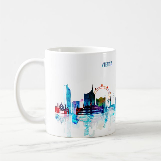 City of Vienna, Austria, watercolor, landscape, si Coffee Mug (Left)