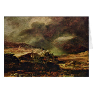 City On A Hill In Stormy Weather By Rembrandt