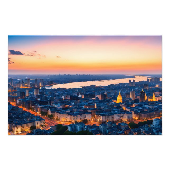 City panorama in sunset photo print (Front)