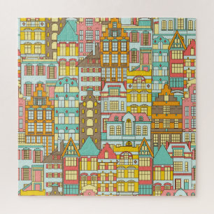 City Panorama Sketch: Houses Seamless. Jigsaw Puzzle