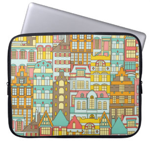 City Panorama Sketch: Houses Seamless. Laptop Sleeve