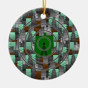 City Pattern with Radio Tower Ceramic Tree Decoration