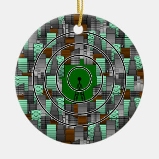 City Pattern with Radio Tower Ceramic Tree Decoration