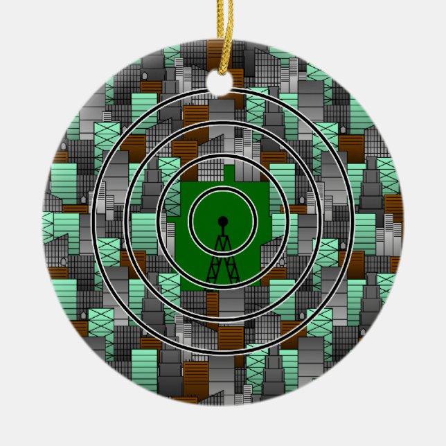 City Pattern with Radio Tower Ceramic Tree Decoration (Front)