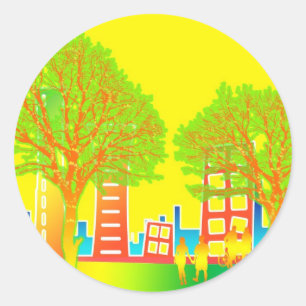 City People Rainbow Colourful Destiny Classic Round Sticker