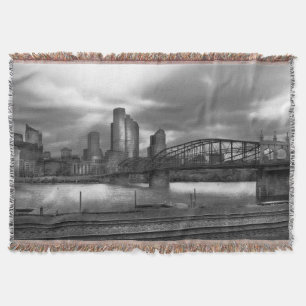 City - Pittsburgh, PA - Smithfield Bridge BW Throw Blanket