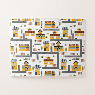 City Road Map Pattern for Kids Yellow and Gray Jigsaw Puzzle