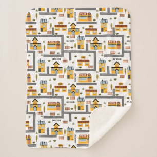 City Road Map Pattern for Kids Yellow and Grey Sherpa Blanket