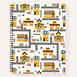City Road Map Pattern Yellow and Grey Kids School Notebook
