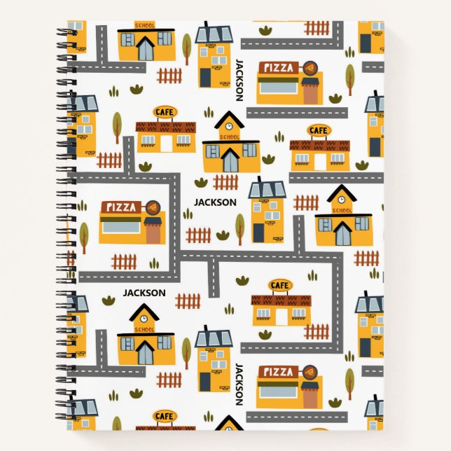 City Road Map Pattern Yellow and Grey Kids School Notebook (Front)