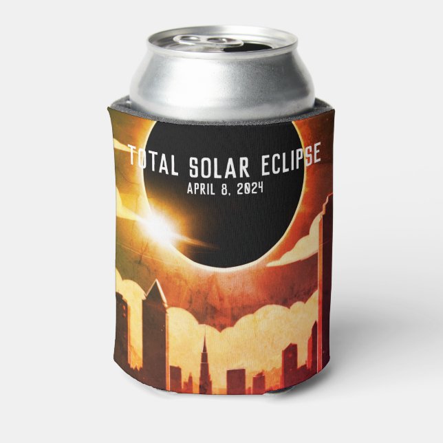 City scape Total solar eclipse April 8, 2024 Can Cooler (Can Back)