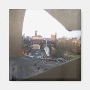City Scene Through Cracked Panel Magnet