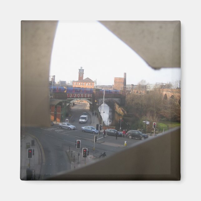 City Scene Through Cracked Panel Magnet (Front)