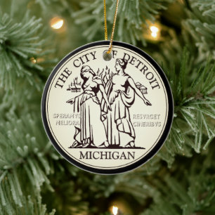 City Seal of Detroit Ceramic Tree Decoration