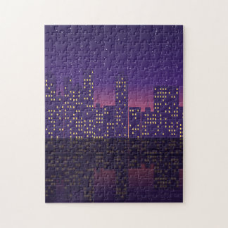 City Skyline at Dusk River Reflection Jigsaw Puzzle