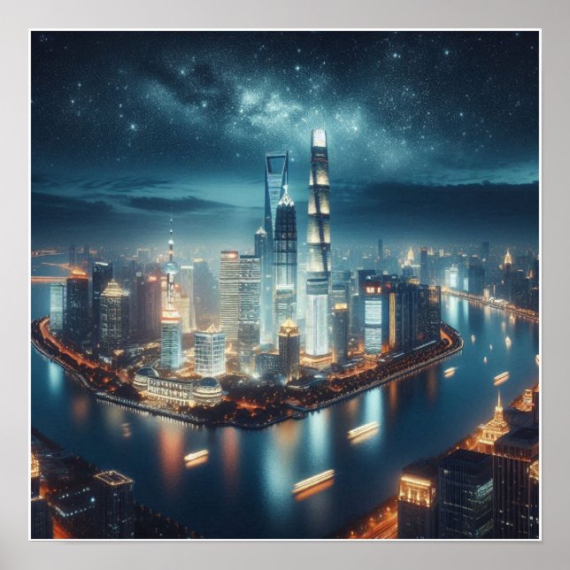 City skyline at night wall poster (Front)