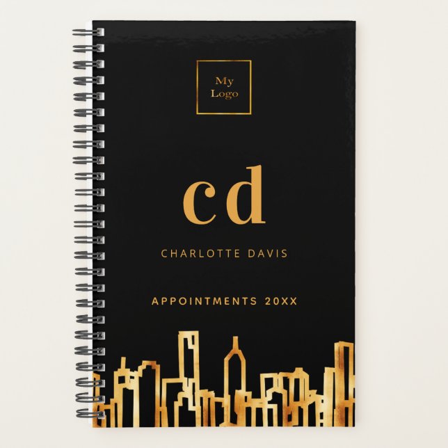 City skyline black gold business logo planner (Front)