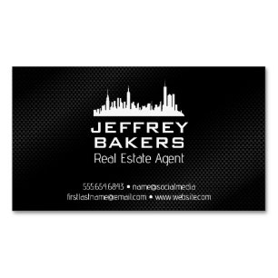 City Skyline   Black Texture Magnetic Business Card