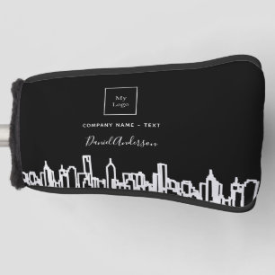 City skyline black white business logo real estate golf head cover