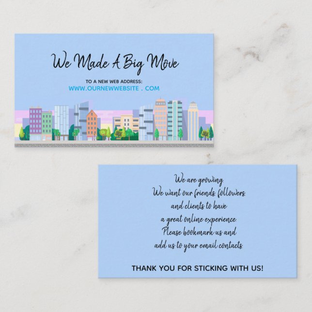 City Skyline Business Website Address Change Business Card (Front/Back)