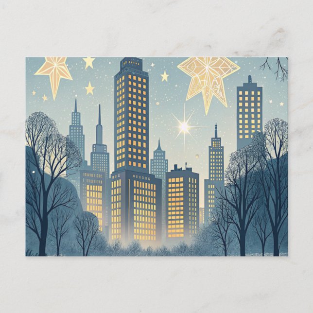 City Skyline Hanukkah Greeting Card (Front)