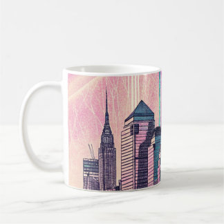 City Skyline Holographic Glitch Art Poster Coffee Mug